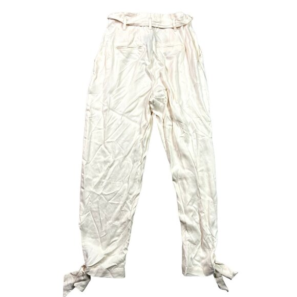 🟣🟣 Forever 21 Size Large White Paper Bag Tie Ankle Tapered Tencel Pants - Picture 2 of 6